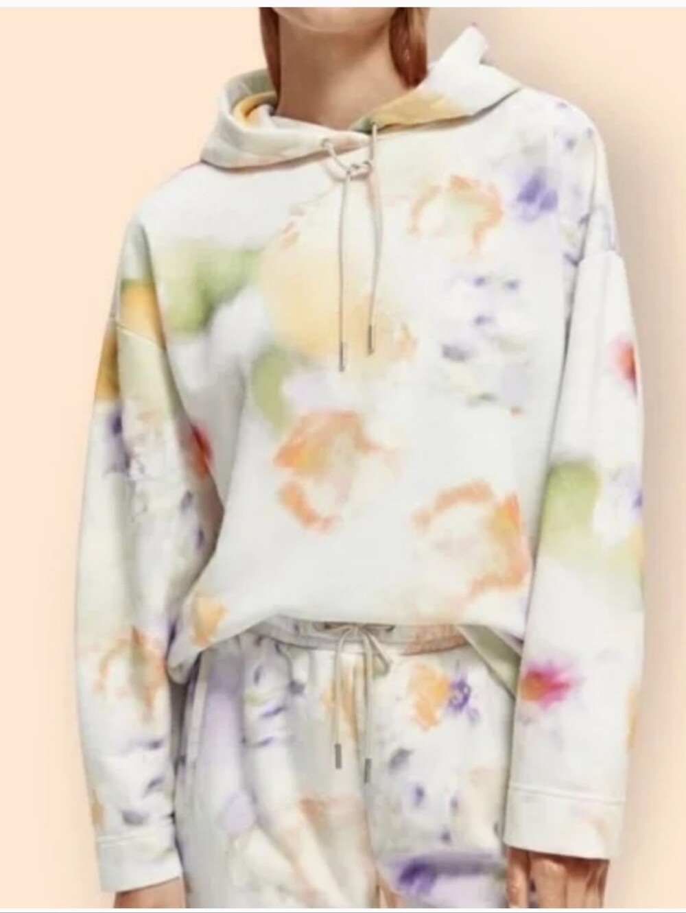 Scotch & Soda Oversized Printed Hoodie featuring a watercolor tie-dye design.